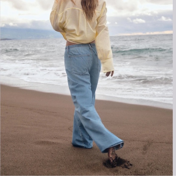 Zara Light Blue Wide-Leg Jeans with Drawstring Waist - Picture 6 of 6